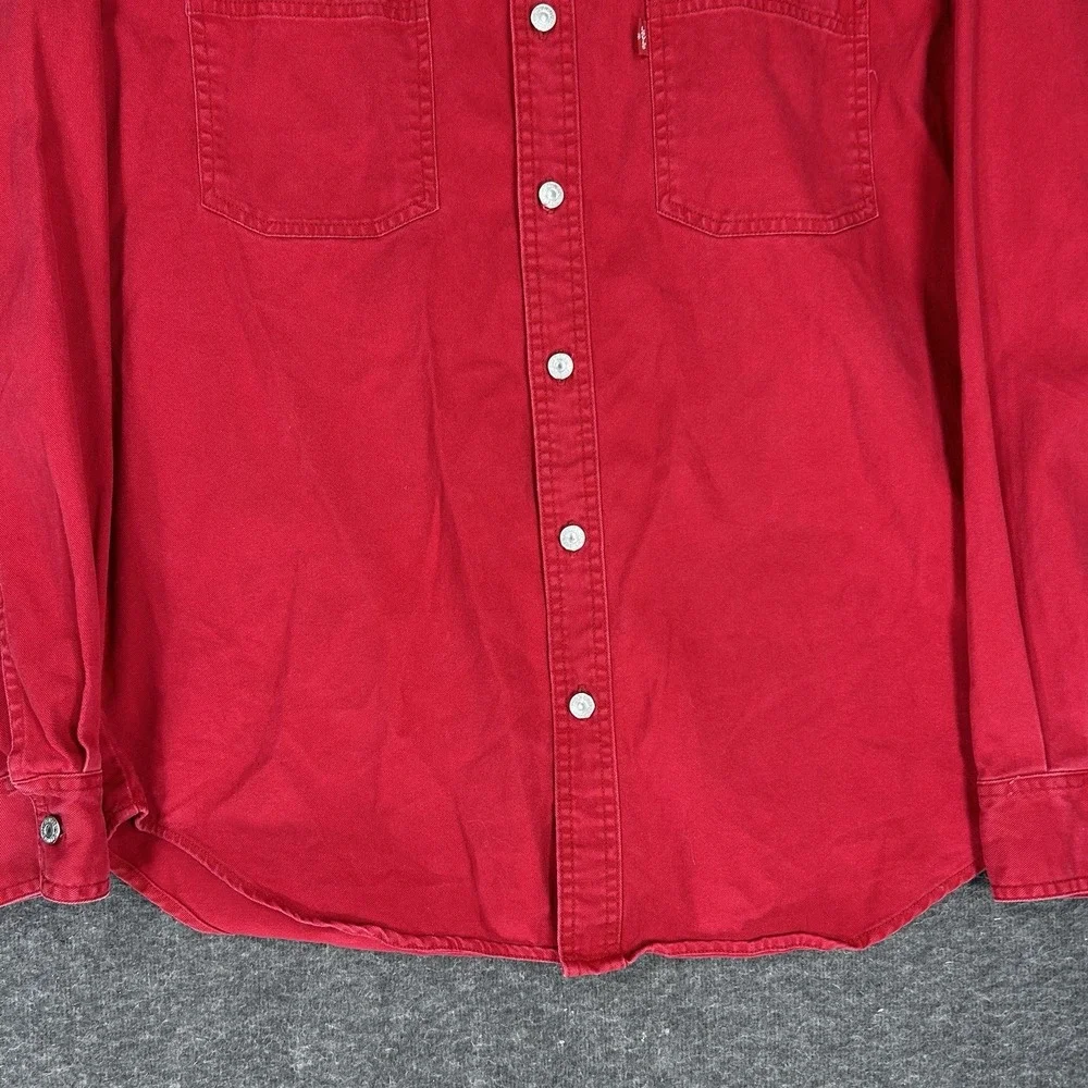Vintage Levis Shirt Mens‎ M Red Denim Long Sleeve Metal Buttons Western